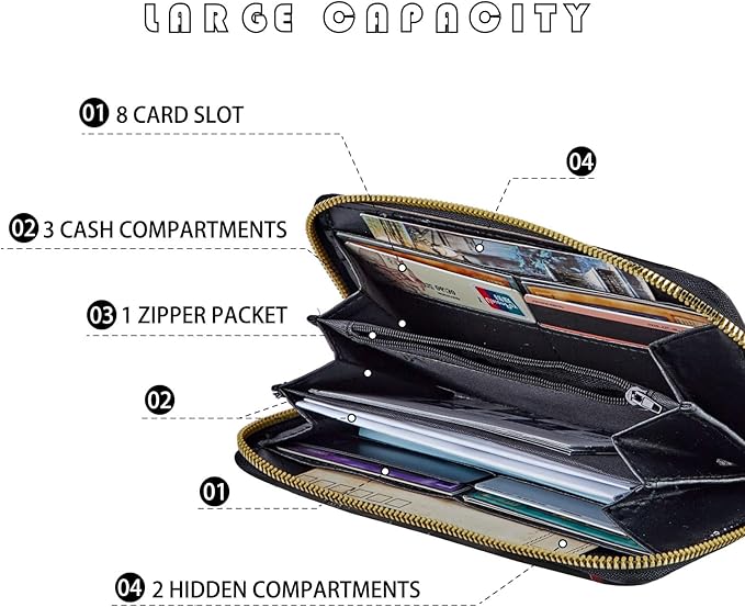 Women's RFID Blocking Zip Around Wallet with Detachable Wrist Strap, Large Capacity Credit Card Holder Organizer for Everyday Use,Hands Praying Holding Cross