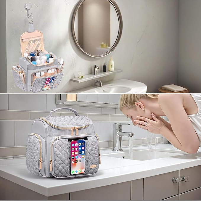 Tealari Large Toiletry Bag for Women Men,Bathroom Bag,Water Resistant Shower Bag,Makeup Bag,Portable Shower Caddy for College Dorm,Hanging Travel Toiletry Bag with Transparent Waterproof Phone Pocket