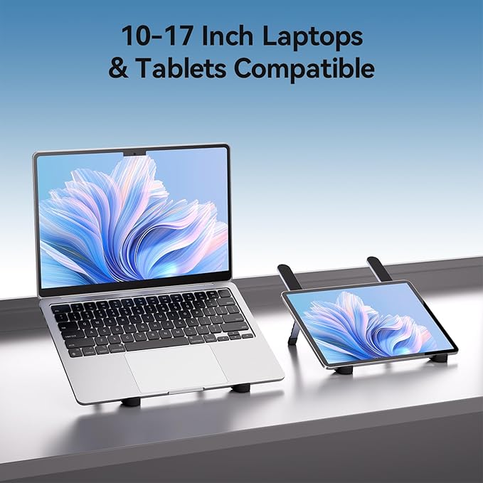 ICE COOREL Portable Laptop Stand, Foldable Laptop Riser for Desk, 6-Level Adjustable Ergonomic Computer Stand, Premium Aluminum Alloy Notebook Holder Compatible with 10-17 Inch Laptops & Tablets