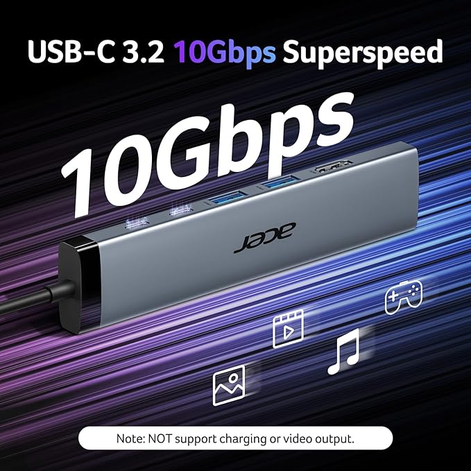 Acer 8 in 1 USB C Hub 10Gbps, USBC to HDMI Adapter 4K@60Hz, 2×USB-C 3.2, 2×USB A 3.0 Data Transfer, 100W PD Port Type C Multiport Splitter with SD/TF Card Reader, for MacBook Neo, Laptop, PC, Desktop