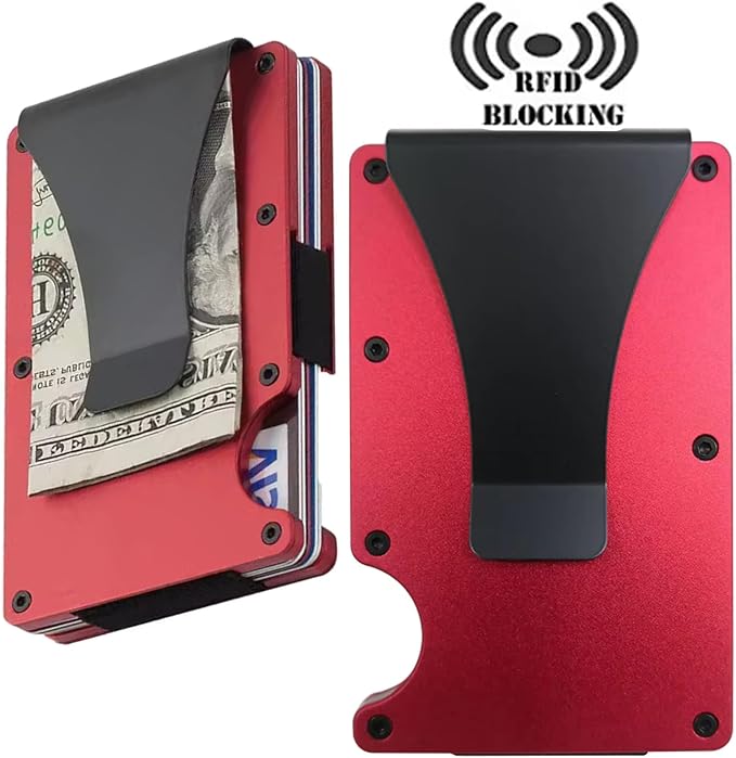 EDGE Metal Wallet for Men - Minimalist Slim Wallet - RFID Blocking Card Holder Money Clip, Smart Wallet - Aluminum Credit Card Hold Clip Red