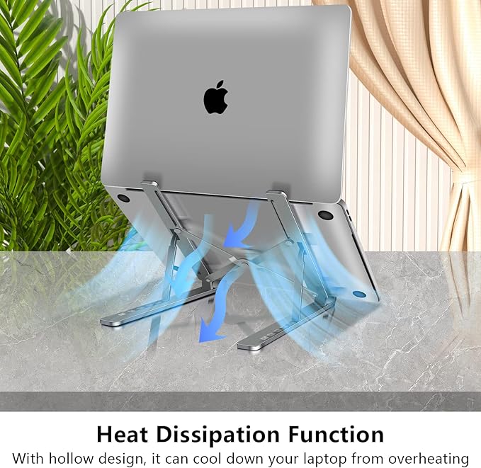 Laptop Stand, Aluminum Full Coverage Non-Slip Rubber Adjustable Ergonomic Portable Laptop Holder, Foldable Computer Stand 6 Angles Anti-Slip Riser Compatible with 4-17 inch