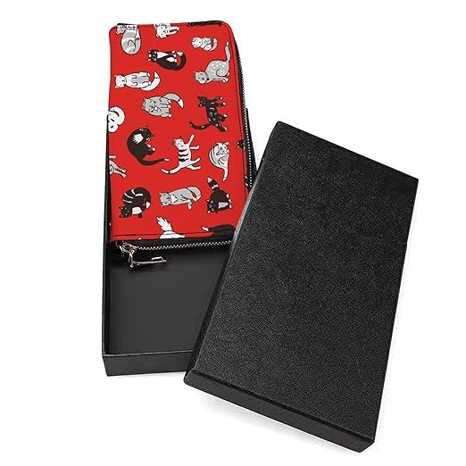 Unisex Zip Around Wallet for Adults Teens Cats Pattern Coin Pouch Cash Pocket PU Leather Wallets Card Holder Organizer Designer Purse with Wristlet Strap