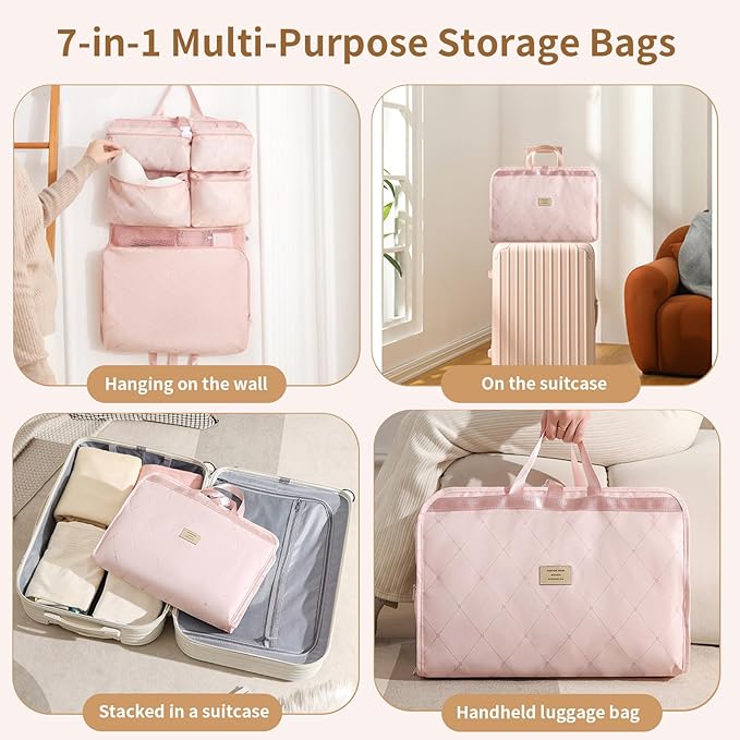 7-in-1 Travel Storage Bag, Foldable Hanging Packing Cube with Compartments for Clothes, Gray