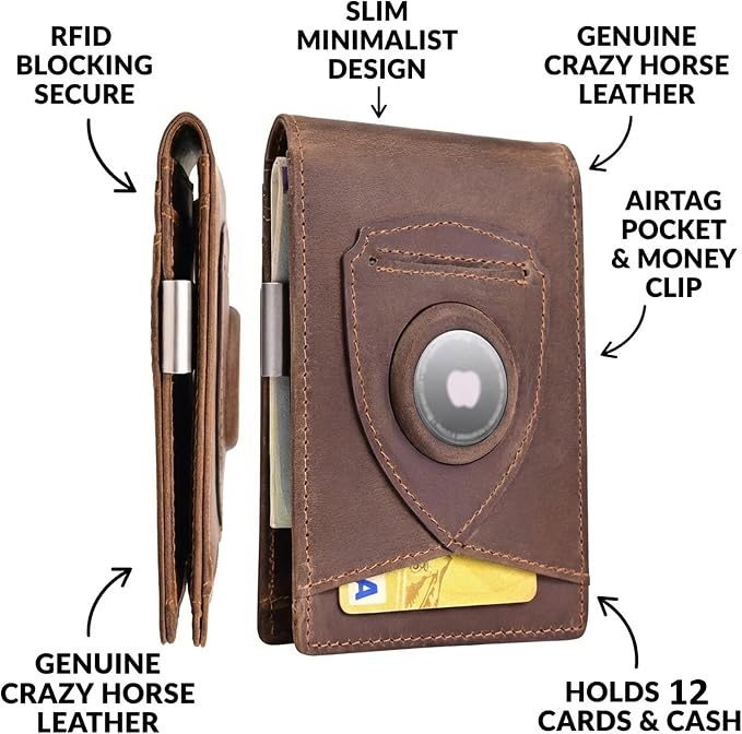 kinzd Slim Wallet with Money Clip RFID Blocking Minimalist Bifold Wallet for Men Genuine Leather Front Pocket Card Holder