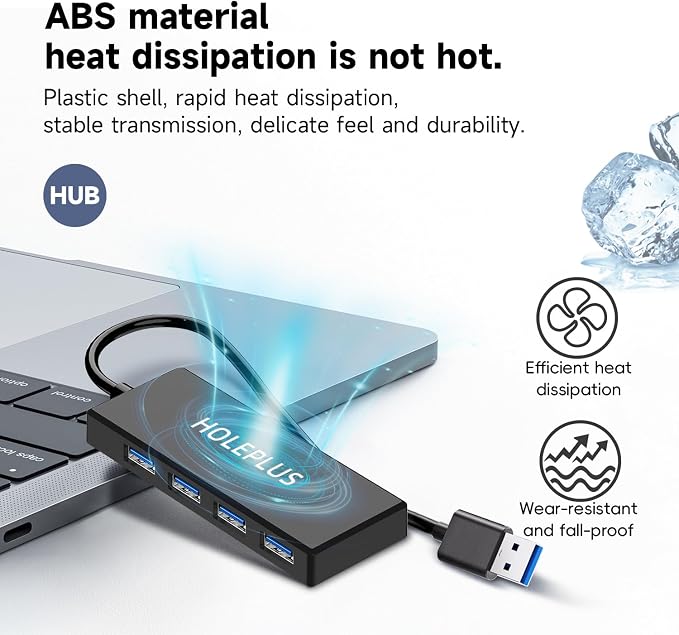 4-Port USB 3.0 Hub, Ultra-Slim Data USB Hub, for MacBook, Mac Pro, Mac mini, iMac, Surface Pro, XPS, PC, Flash Drive, Mobile HDD (U1 0.59ft)