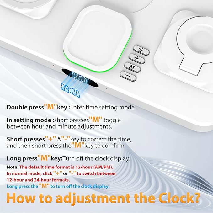 30W Charging Station for Apple Products, Foldable Wireless Charger with Clock Display&7 Color Light, Wired Charging for iPad/Tablet Charging Station for iPhone16, for Apple Watch10 for AirPods4(Cream