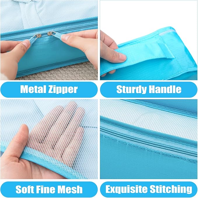 8 Set Packing Cubes for Travel Luggage Packing Bags Reusable Waterproof Suitcase Organizer Cubes Set with Shoe Bag and Toiletry Bag (Sky Blue)