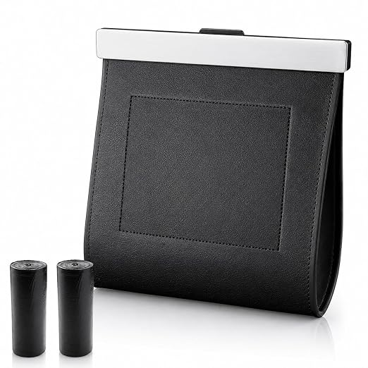 Premium Car Trash Can with Magnetic Lid, Waterproof Leakproof PU Leather Vehicle Garbage Bin, Foldable Hanging Auto Trash Bag for Seat Back Pocket, Fits Cars SUVs Trucks, Includes 2 Rolls Trash Bags