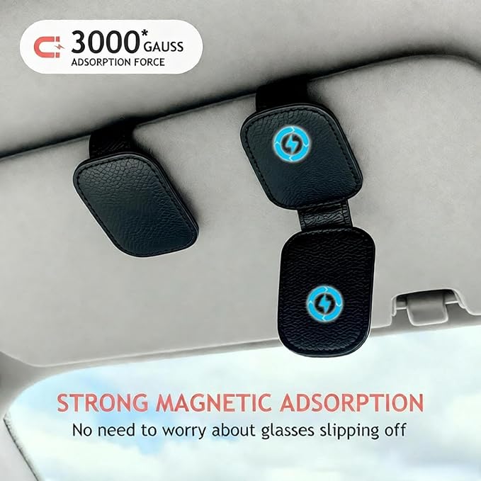 Sunglass Clip for Car Visor, Car Sunglass Holder Clip, Sunglasses Visor Clips for Cars, Magnetic Leather Glasses Eyeglass Hanger Clip for Car, Car Visor Accessories (Black)