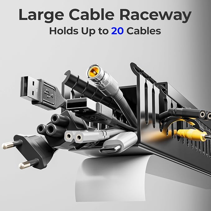 Yecaye 2 Pack Cable Management, 31in X-Large PVC Under Desk Cable Management, No-Drill Cord Hider Open Slot Wire Raceway for Computer/TVs/Networks, Cord Organizer Black