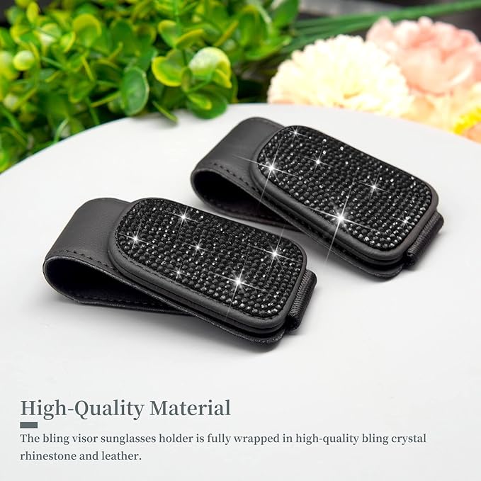 Yuchew Bling Sunglass Holder for Car Visor Magnetic Leather Sunglasses Visor Clip, Eyeglass Hanger Ticket Card Clip