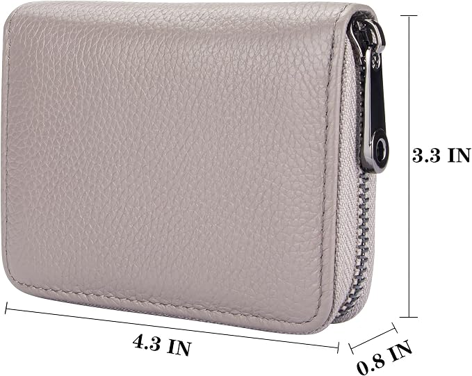 Suweibuke Genuine Leather Credit Card Holder Zipper Wallet RFID Blocking Secure Card Case ID Case Organizer (Grey)