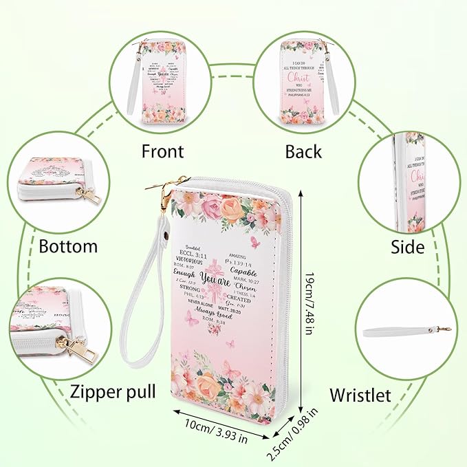 Christian Inspirational Wallet for Women - Slim PU Leather Womens Wallet with Scripture Verses, Zipper Coin Purse, Small Card Holder Wallet, Wristlet Wallets for Church Ladies (Faith-Based Gift)