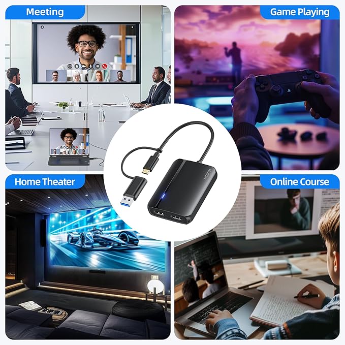 MOKiN USB 3.0 to Dual HDMI Adapter for Dual Monitors, USB C to HDMI Adapter for Mac, Windows, 4K Dual HDMI Adapter Compatible with M1/M2 Mac, Windows, ChromeOS, Android