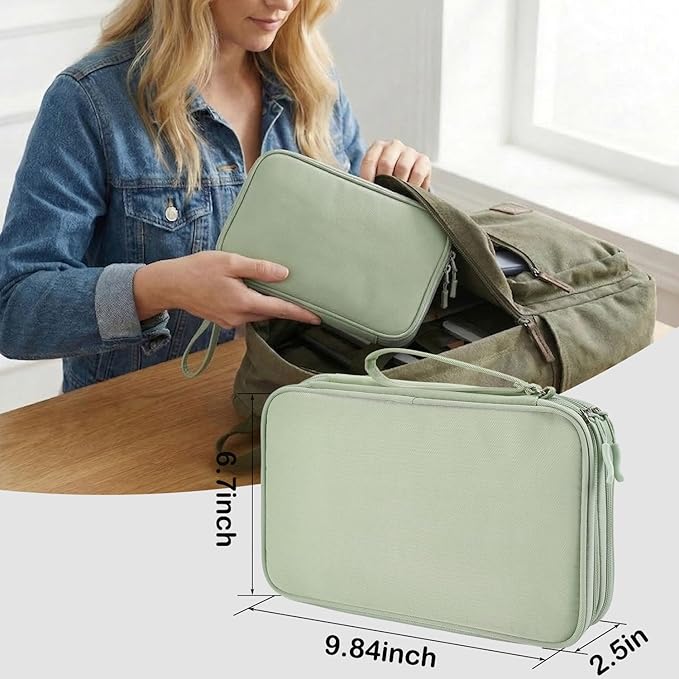 CAAORDKSO Electronics Organizer Travel Case, Large Cable Organizer Bag Water Resistant Double Layers Accessories Storage Bag Pouch, for Cord, Charger, USB, Power Bank, Earphone (Mint Green, X-Large)