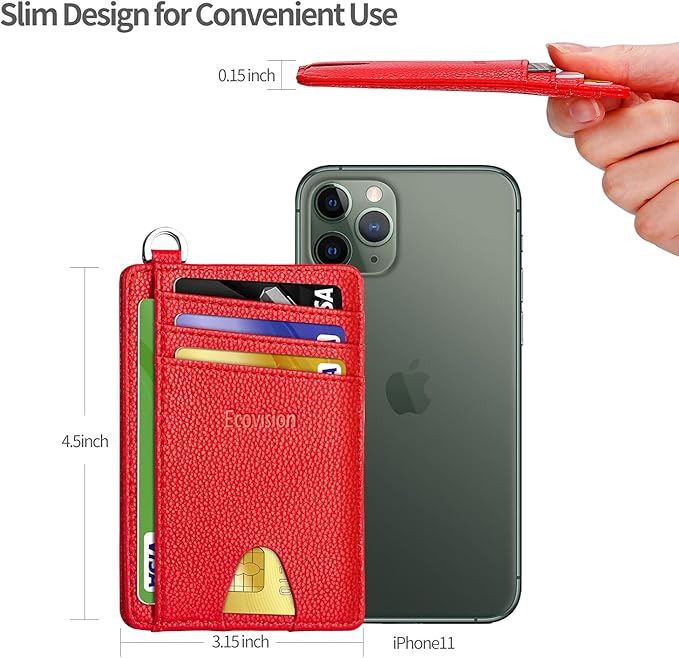 EcoVision Slim Minimalist Front Pocket Wallet, RFID Blocking Credit Card Holder Wallet with Detachable D-Shackle for Men Women