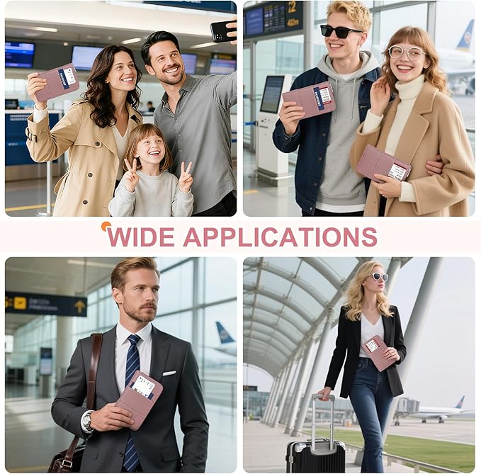 Family Passport Holder Wallet with Zipper, RFID Blocking Travel Document Organizer, PU Leather Passport Wallet for Women Men, Passport Cover Travel Wallet for Boarding Pass, ID, Money, Ticket