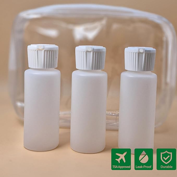 Translucent Squeeze Plastic Bottles with Flip Top Caps, 2 oz TSA Approved, Set of 3, Chemical Resistant, FDA Compliant. Safe for Premium Costmetic, Shampoo, Conditioner and DIY projects.