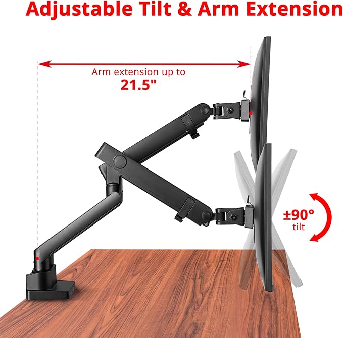 SIIG Aluminum Mechanical Dual Monitor Arm Mount - Height Adjustable Desk Mount for 17in to 32in Screens - 17.6lbs Each Arm - VESA 75x75mm 100x100mm, Black