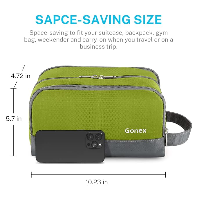 Gonex Travel Toiletry Bag Nylon, Shaving Bag Toiletry Organizer Green