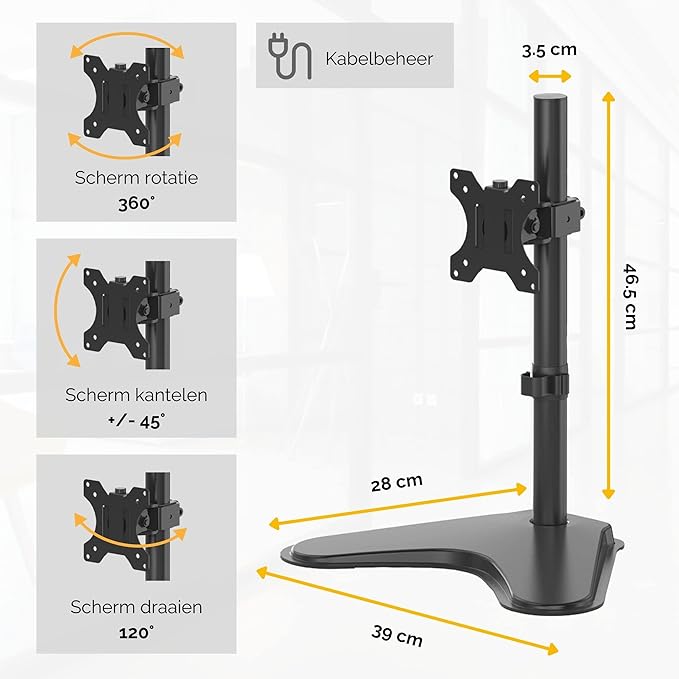 Fellowes 8049601 Professional Series Free-Standing Monitor Mount, Adjustable Computer Monitor Stand for Desk with Single Monitor Arm, 32 Inch Monitor Capacity