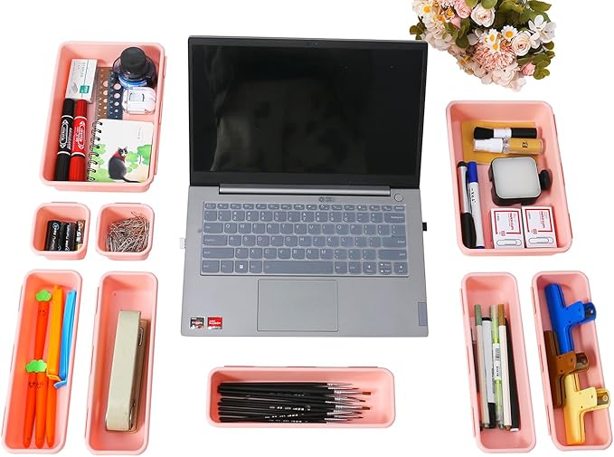 15 PCS Interlocking Desk Drawer Organizer Separator for Office,Bathroom,Kitchen,Makeup（Pink）