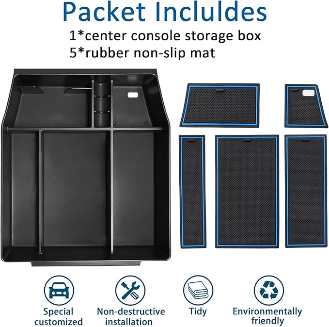 Center Console Organizer Tray for Ford F150 2021 2022 2023 2024 Accessories Interior Secondary Storage Armrest Box Insert Hidden Cubby Drawer (Full Console w/Bucket Seats ONLY) (Blue Trim)