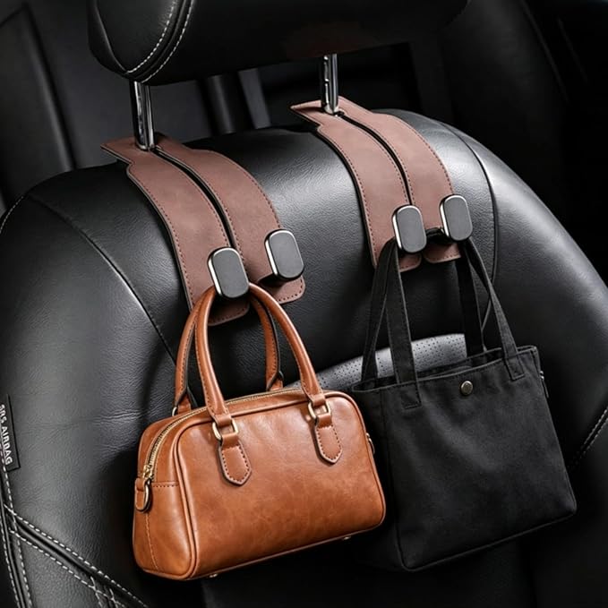 Universal Car Headrest Hooks Heavy Duty Suede Seat Organizer(Brown) | Keep your car organized with these heavy-duty suede hooks—the perfect spot for your purse, bags, and daily essentials