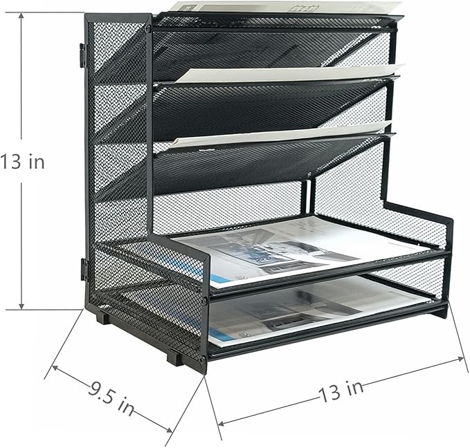 SETTFRFE Metal Desktop File Holder Organizer with 5 Tier Paper Tray, Office Supplies Desk Organizer, Black