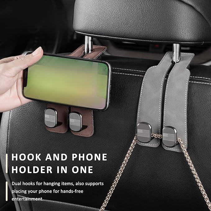 Sun Walker 2 PCS Car Seat Headrest Hooks, Auto Back Seat Purse Hook Bag Organizer with American Flag, Vehicle Double Metal Hooks Storage Hanging Holder for Handbags Coats Phones (Black)