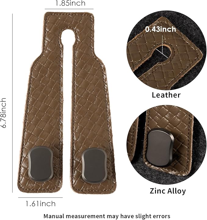 KINIVA Car Seat Headrest Storage Hooks, Set of 2, Suede PU Leather, Double Hooks (07-Khaki)