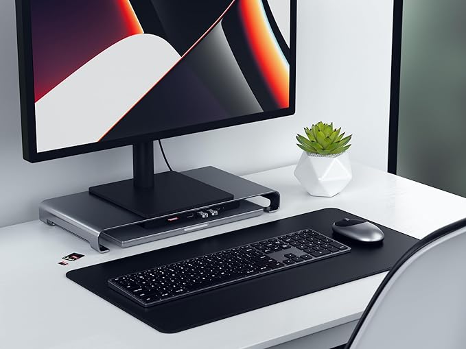 Satechi USB C Hub Monitor Stand for Desk with USB-C Data Port, 3 USB 3.0 Ports, Micro/SD Card Readers, Audio Jack, Computer Monitor Stand for Desktop Computers, Monitors, and Laptops
