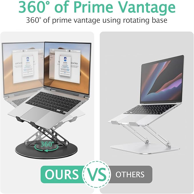 Laptop Stand for Desk Adjustable Computer Stand with 360 Rotating Base Ergonomic Laptop Riser Mount for Desk Foldable Protable Computer Desk Fits with MacBook Pro Air, Round Black