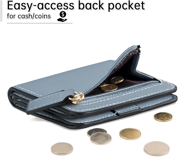 Toughergun Women’s Small Slim Leather Wallet with RFID Protection, Compact Bifold Mini Purse with Clear ID Window