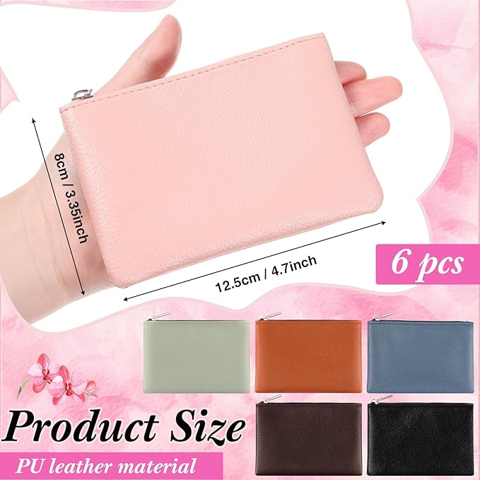 6 Pack PU Leather Small Coin Purse Mini Change Purse Coin Pouch Cash Wallet for Men Women Credit Card Lipstick(Elegant Color)