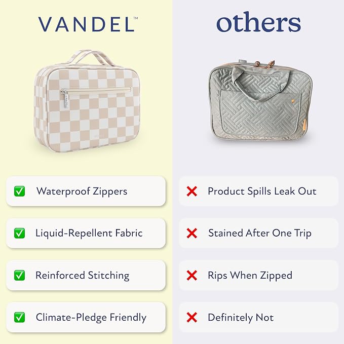 VANDEL Waterproof Hanging Toiletry Bag [TSA-Approved] Hanging Makeup Organizer Bag, Cosmetic Travel Bags for Women, Makeup Case Toiletries Organizer Hygiene Bathroom Shower Caddy - Neutral Checker