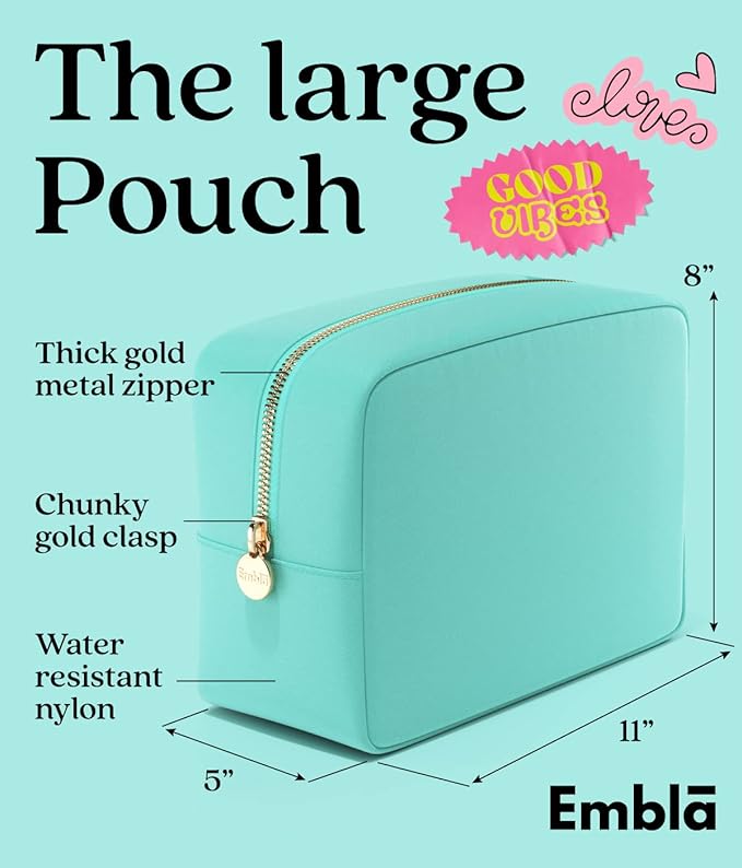 Embla Large Makeup Bag and Waterproof Nylon Travel Toiletry Bag, Large Capacity Cosmetic Zipper Pouch, Turquoise