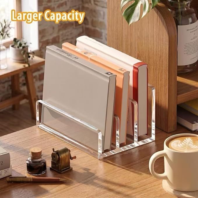 Clear Acrylic Mail Holder, 3-Compartment Vertical Letter Organizer for Desk, Space-Saving Desktop Files, Bills& Notebooks Holder for Home, Office & School