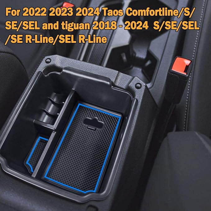 TACORBO Center Console Organizer Compatible with 2022 2023 2024 Taos and 2018 2019 2020 2021 2022 2023 2024 Tiguan Accessories Armrest Secondary Storage Box, Interior ABS Insert Glove Box Tray