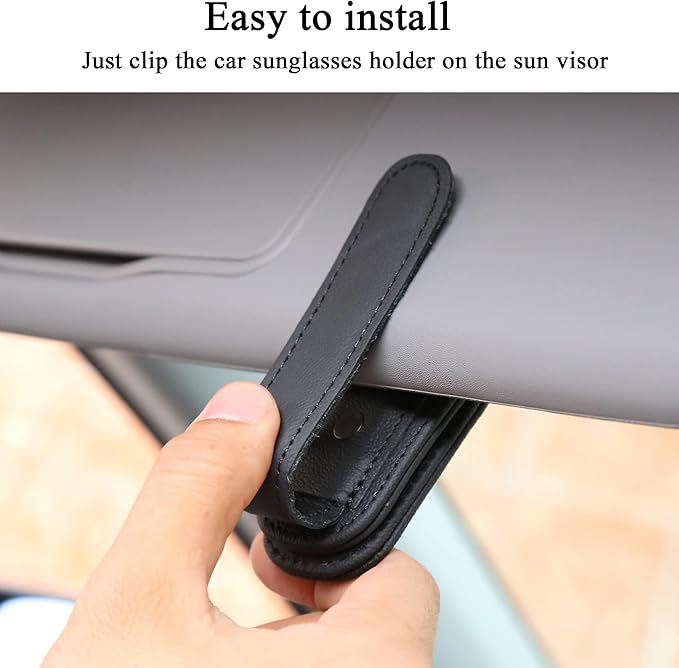 KIWEN 4 Packs Sunglasses Holders for Car Visor, Magnetic Leather Glasses Eyeglass Clip for Car, Ticket Card Clip Sunglasses Mount, Car Visor Accessories Gadgets(4, Black)