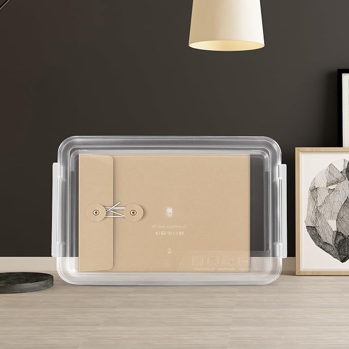 File Organizer Box Large Document Paper Storage Holder Lid Stackable Desktop File Case for Office Home Filing and Document Protection