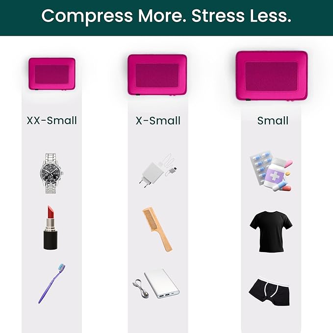 NOBL Travel Compressible Packing Cubes Set, 6 Pieces Travel Packing Organizers, Compression Luggage Cubes for Suitcases & Carry On, Space Saving (XXS, XS, S, M, L, XL) - Hot Pink