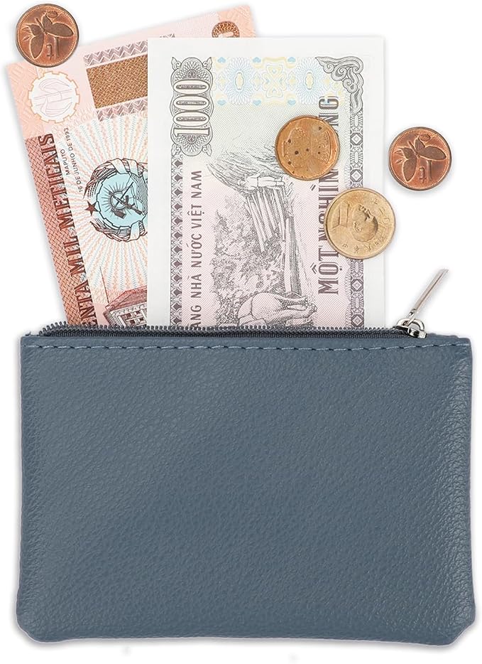 KALIONE 2 Pack Coin Purse, Portable PU Leather Coin Purse with Zipper Coin Purse Mini Change Purse Small Coin Purse for Women Credit Card Folded Bills ID Key(Blue&Purple)