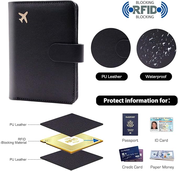 Melsbrinna Rfid Passport Holder for Travel women/Men Set Travel Suitcase Tag, Cute Passport Wallet Rfid Blocking Card Slots, Rfid Passport Cover/CaseTravel Wallet (new black)