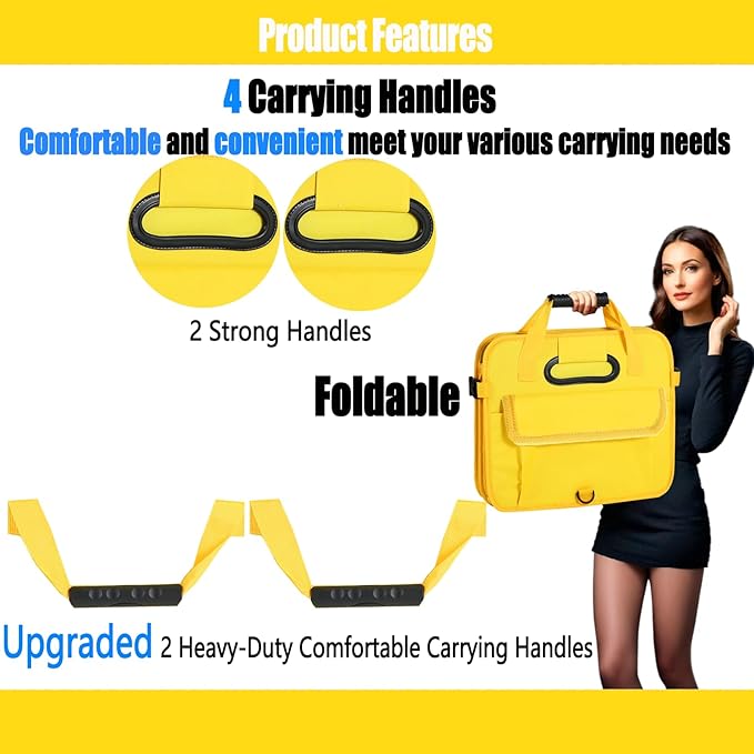 Car Suv Trunk Organizer,Sturdy Storage Organizer for Car Accessories,Tools,Sundries.Upgraded 4 Carrying Handles,72L,Foldable,Waterproof,Multi Compartment,2 Straps for Fixation (Yellow B)