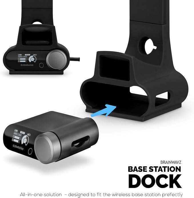 BRAINWAVZ Headphone & Game Controller Stand Designed for Steelseries Arctis Nova Pro, Elite and Pro Omni Wireless Headsets with Dock for the Wireless Base Station - Black (HP03)