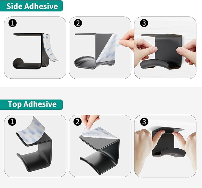 HomeMount Headphone Hook Under Desk - Headphone Holder Under Table, Adhesive Gaming Headphone Stand Hanger Desk Mount for Most Headphone(Black-2P)