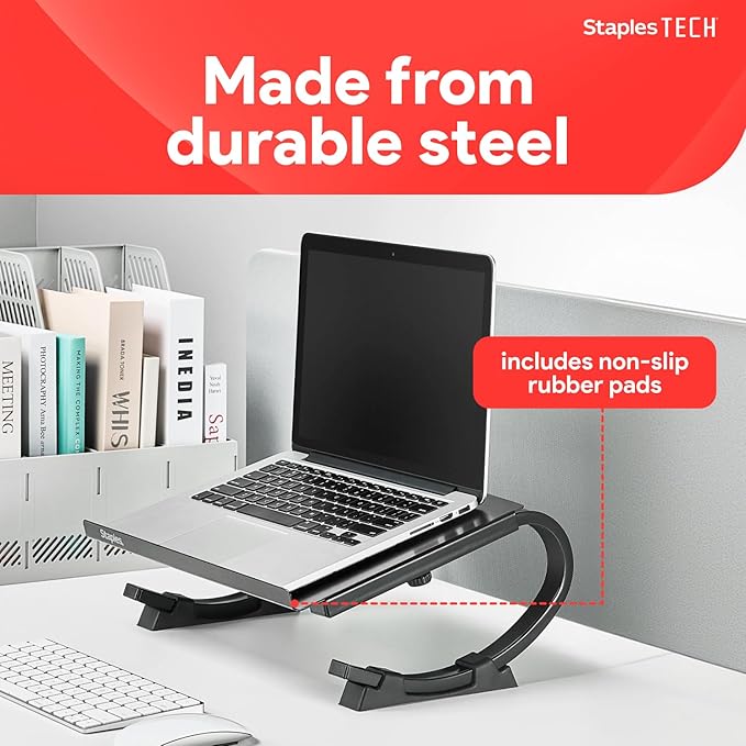 STAPLES Adjustable Steel Laptop Stand ??Ergonomic Curved Desktop Riser for Laptops & Notebooks