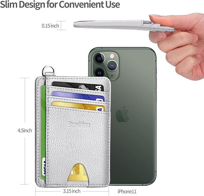 EcoVision Slim Minimalist Front Pocket Wallet, RFID Blocking Credit Card Holder Wallet with Detachable D-Shackle for Men Women
